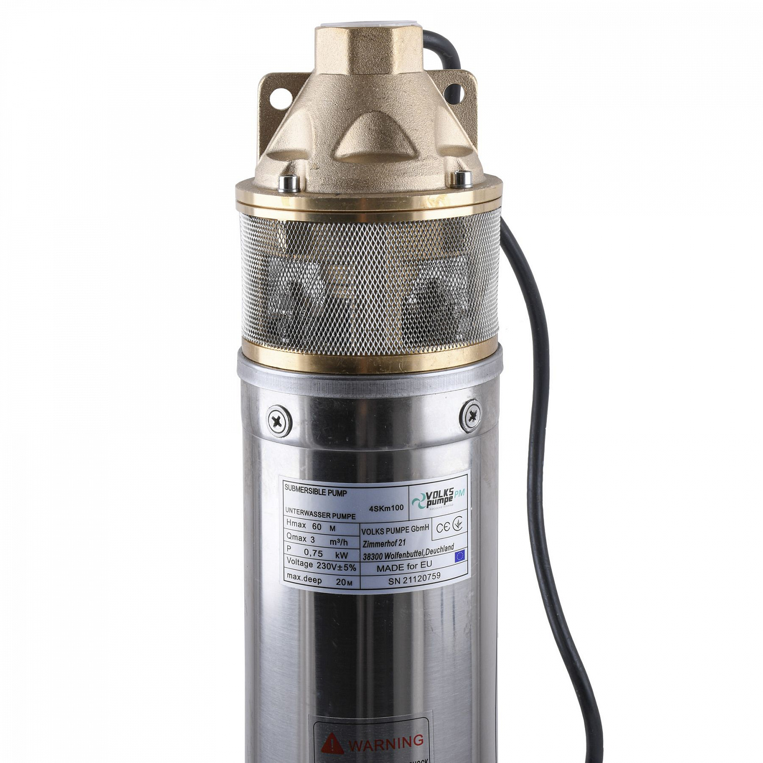 Насос свердловинний вихровий VOLKS pumpe PM  4SKm100 0.75кВт + кабель 10м в інтернет-магазині Yago