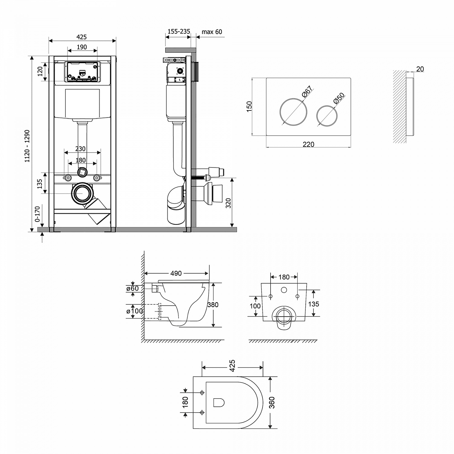 Готове рішення Qtap для ванної кімнати: підвісний унітаз Taurus Ultra Quiet + комплект інсталяції Nest 4 в 1 (кругла клавіша White)