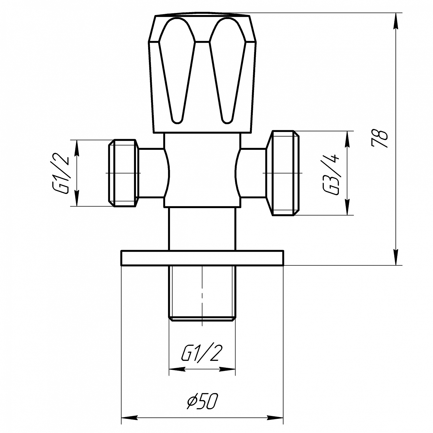 Кран вентильний кутовий Professional 1/2″X1/2″X3/4″ NV-QP555 в інтернет-магазині Yago