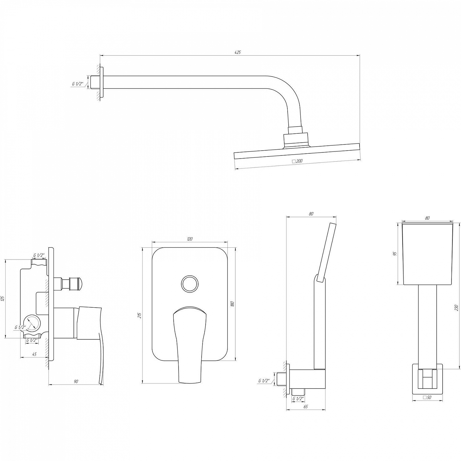 Змішувач для душу Globus Lux QUEENSLAND GLQU-0205S