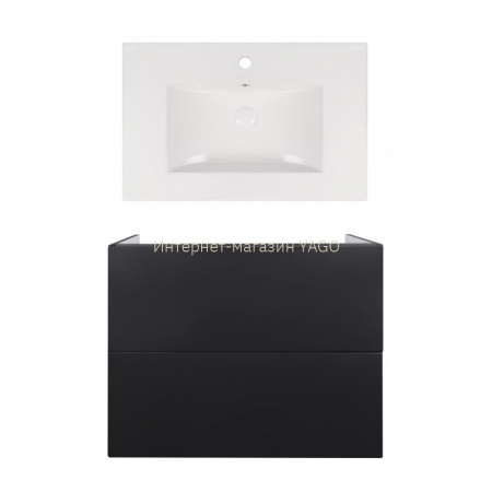 Комплект: тумба Tern підлогова 2 ящики висувних Push-to-Open, 700х725х437 мм Matt Black + раковина Albatross New Qtap