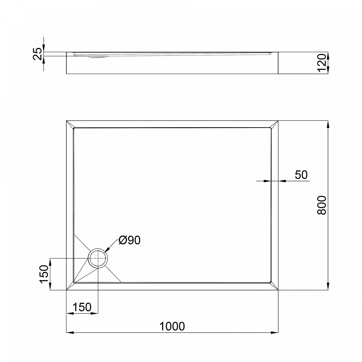 Душовий піддон Qtap Tern 301812C 100x80x12 см + сифон