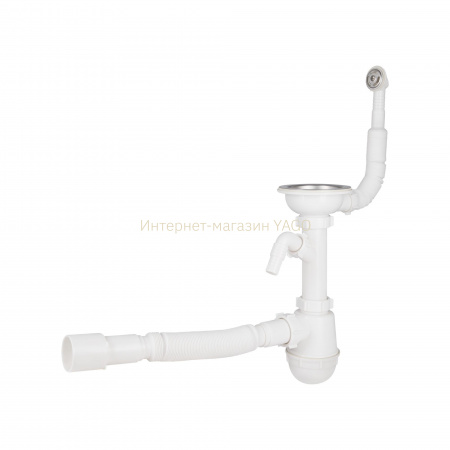 Сифон для кухонної мийки Lidz (WHI) 60 08 E001 01 ECO з круглим переливом (вихід 50 мм)