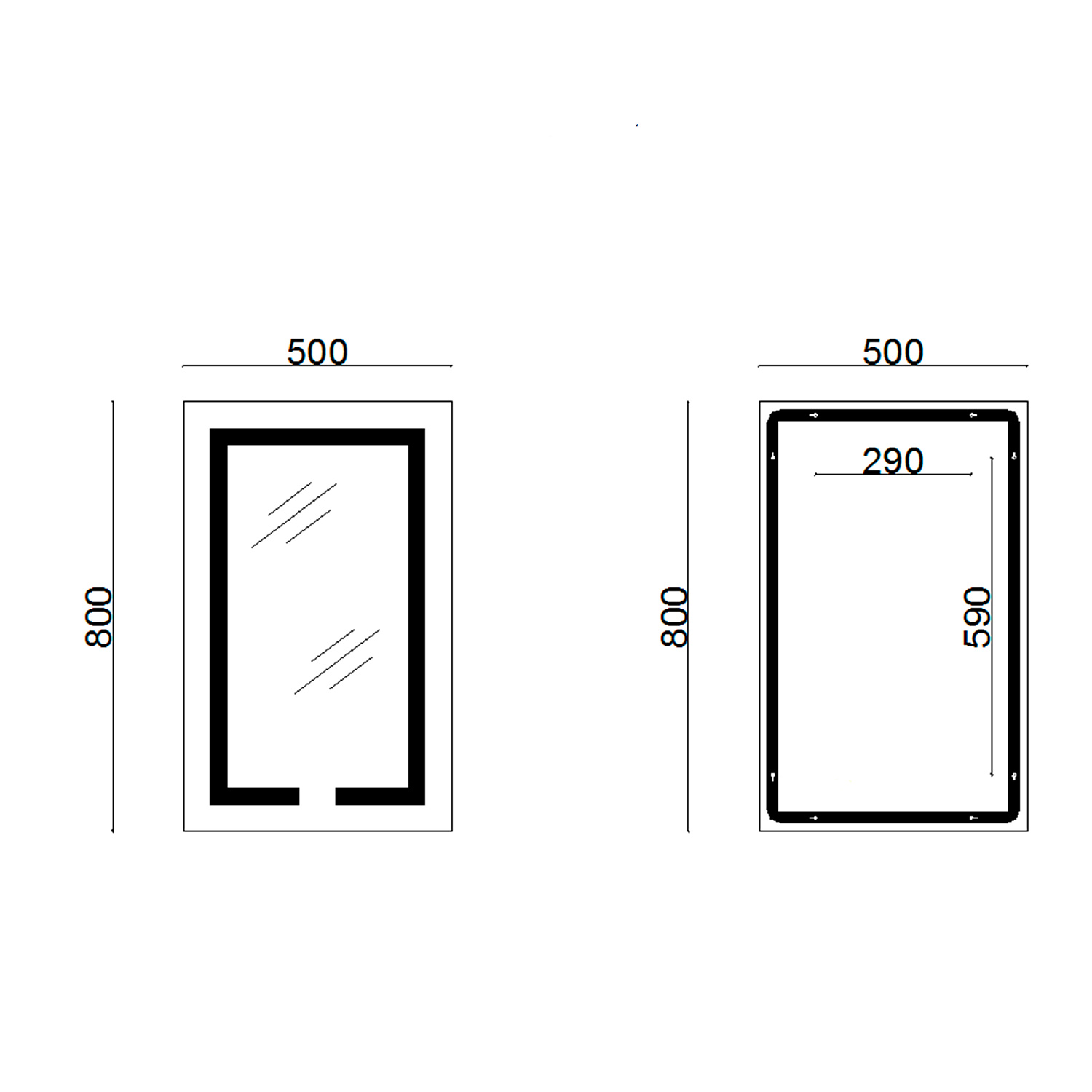 Дзеркало Lidz Kubis 500х800 з LED-підсвічуванням Touch, з антизапотіванням, з димером, рег. яскравості LD78LF9365080
