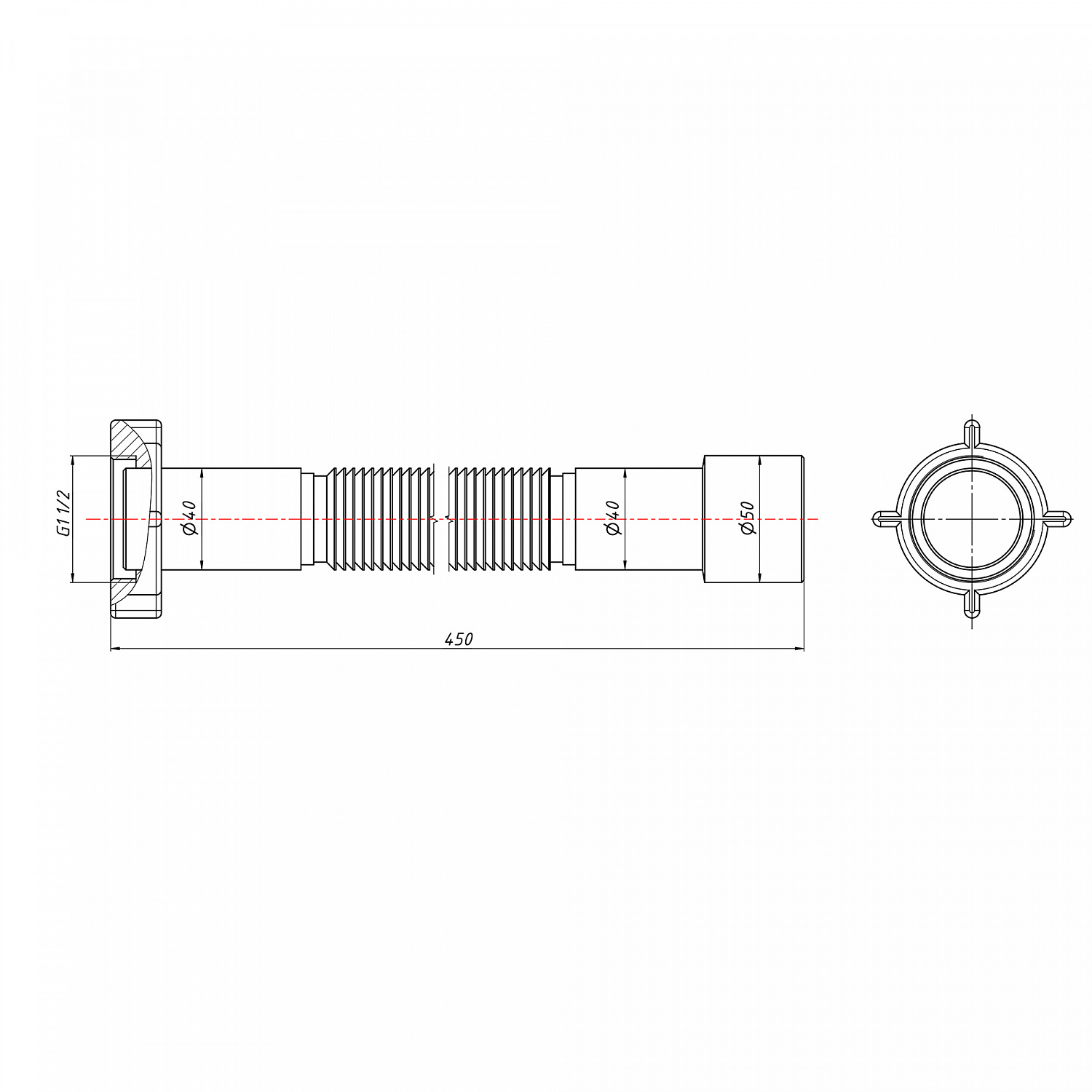 Гнучка труба Lidz (WHI) 60 01 G002 01 з накидною гайкою 1 1/2" довжина 1200 мм