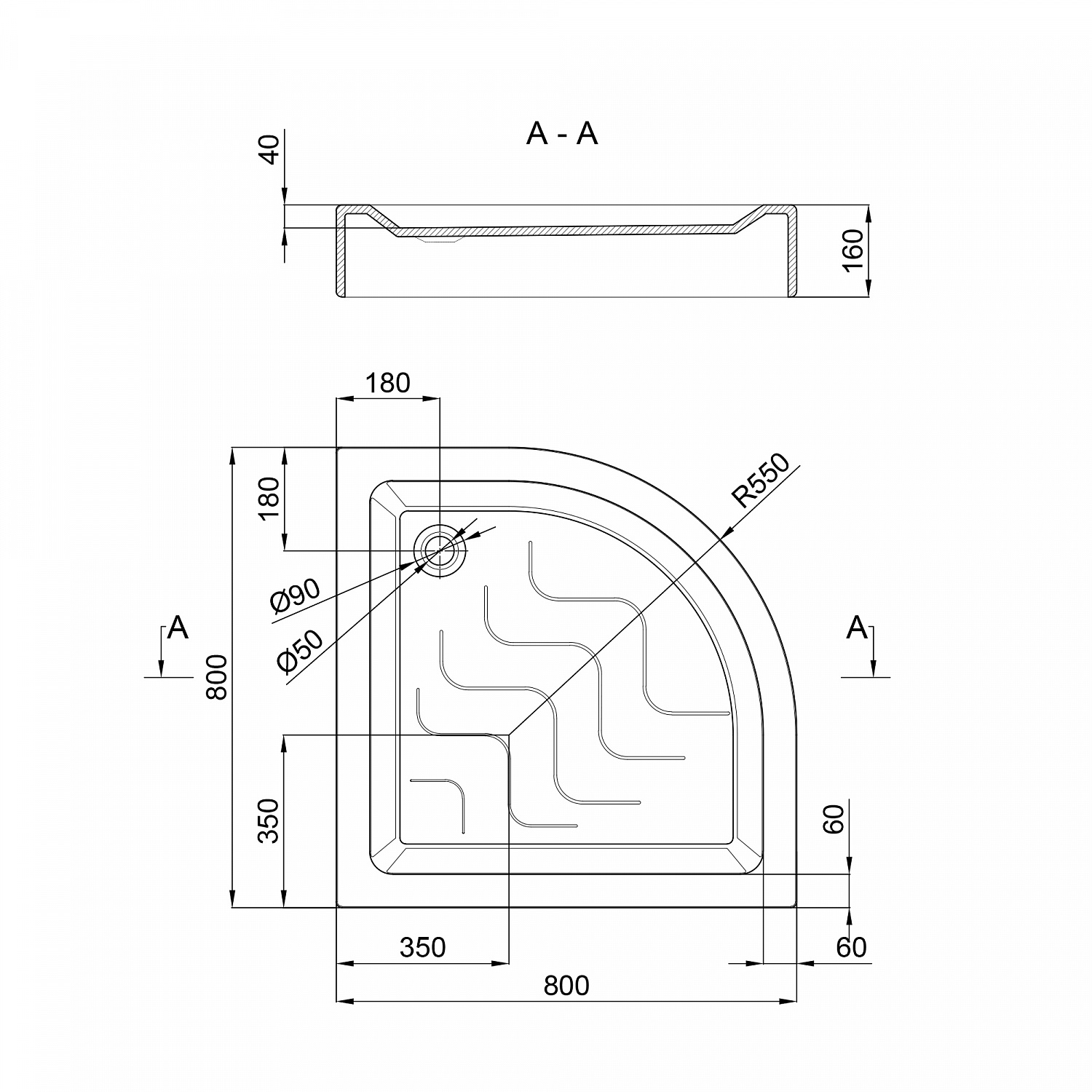 Душовий піддон Lidz Kupala ST80x80x16