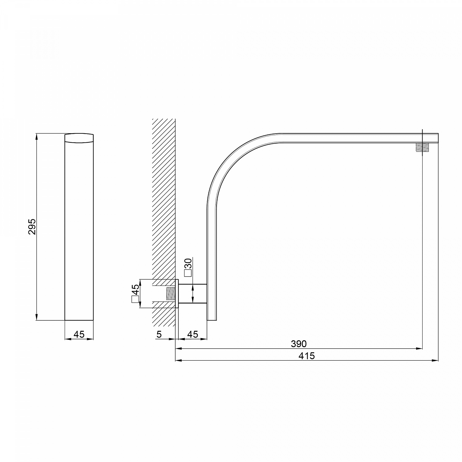 Кронштейн для верхнього душу Qtap Trubice 400 мм прямокутний QTTRB422NС Chrome