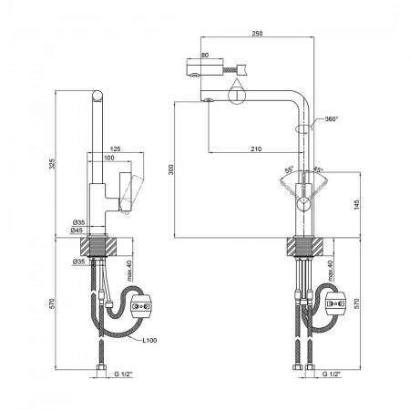 Кухоний змішувач з висувним шлангом лійки QT Iris CRM 007F
