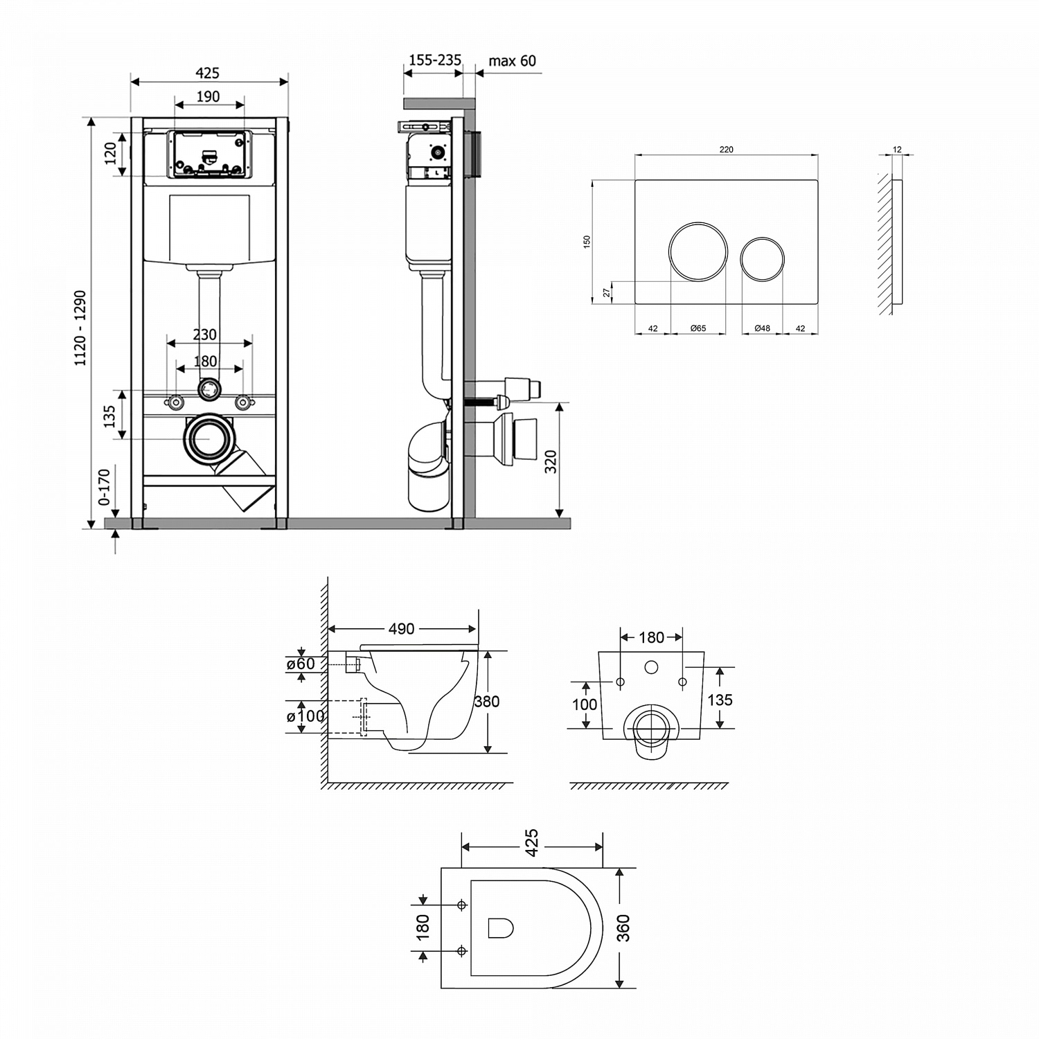 Готове рішення Qtap для ванної кімнати: підвісний унітаз Taurus Ultra Quiet + комплект інсталяції Nest 4 в 1 (кругла клавіша Satin)