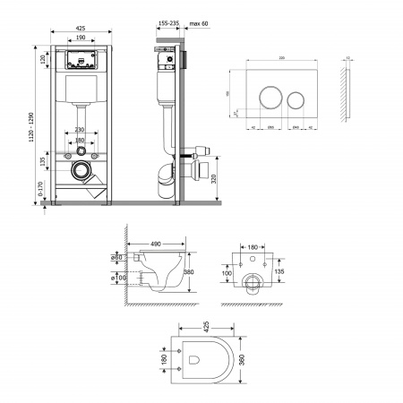 Готове рішення Qtap для ванної кімнати: підвісний унітаз Taurus Ultra Quiet + комплект інсталяції Nest 4 в 1 (кругла клавіша Satin)