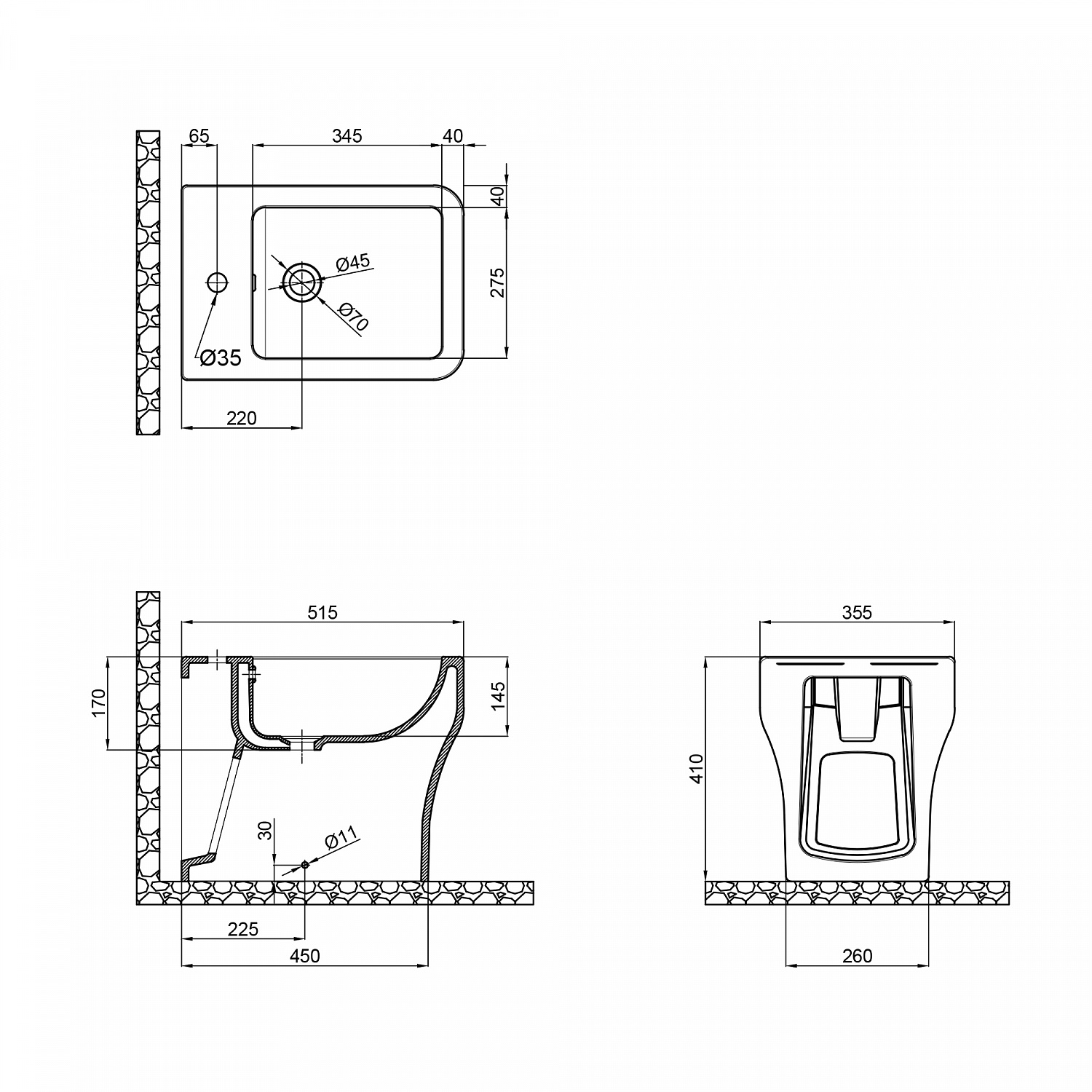 Біде підлогове Qtap Cardinal 520х360х405 White QT0444B660BW