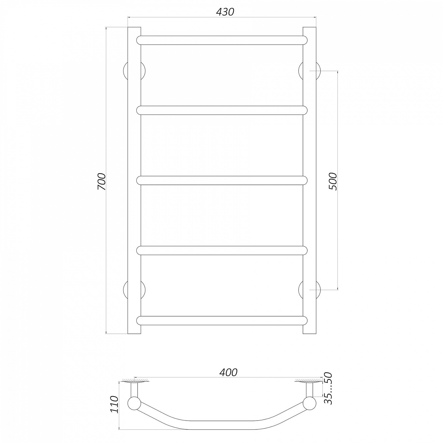 Рушникосушарка UNIO LT W 700-400-5 Драбинка Трапеція вода в інтернет-магазині Yago