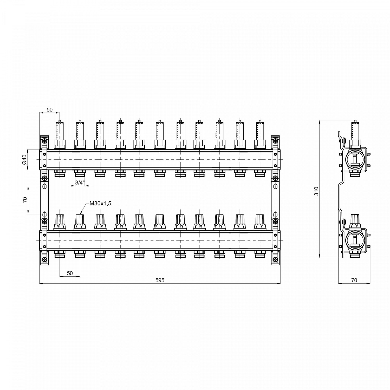 Колектор з витратомірами SD Plus 1" 11 виходів SD00411