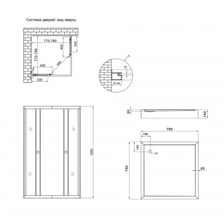 Душова кабіна Lidz Wawel SC80x80.SAT.LOW.GR, скло тон. 4 мм + Lidz Душовий піддон KAPIELKA ST80x80х14
