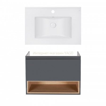 Комплект Qtap тумба підвісна Robin 700х580х437 мм Graphite/Whitish oak + раковина урізна Albatross E QT71RO44049