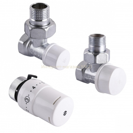 Набір Крани радіаторні кутові ARCO 1/2″ подача + зворотка+ термоголовка KC001 KCТ01 М30 в інтернет-магазині Yago