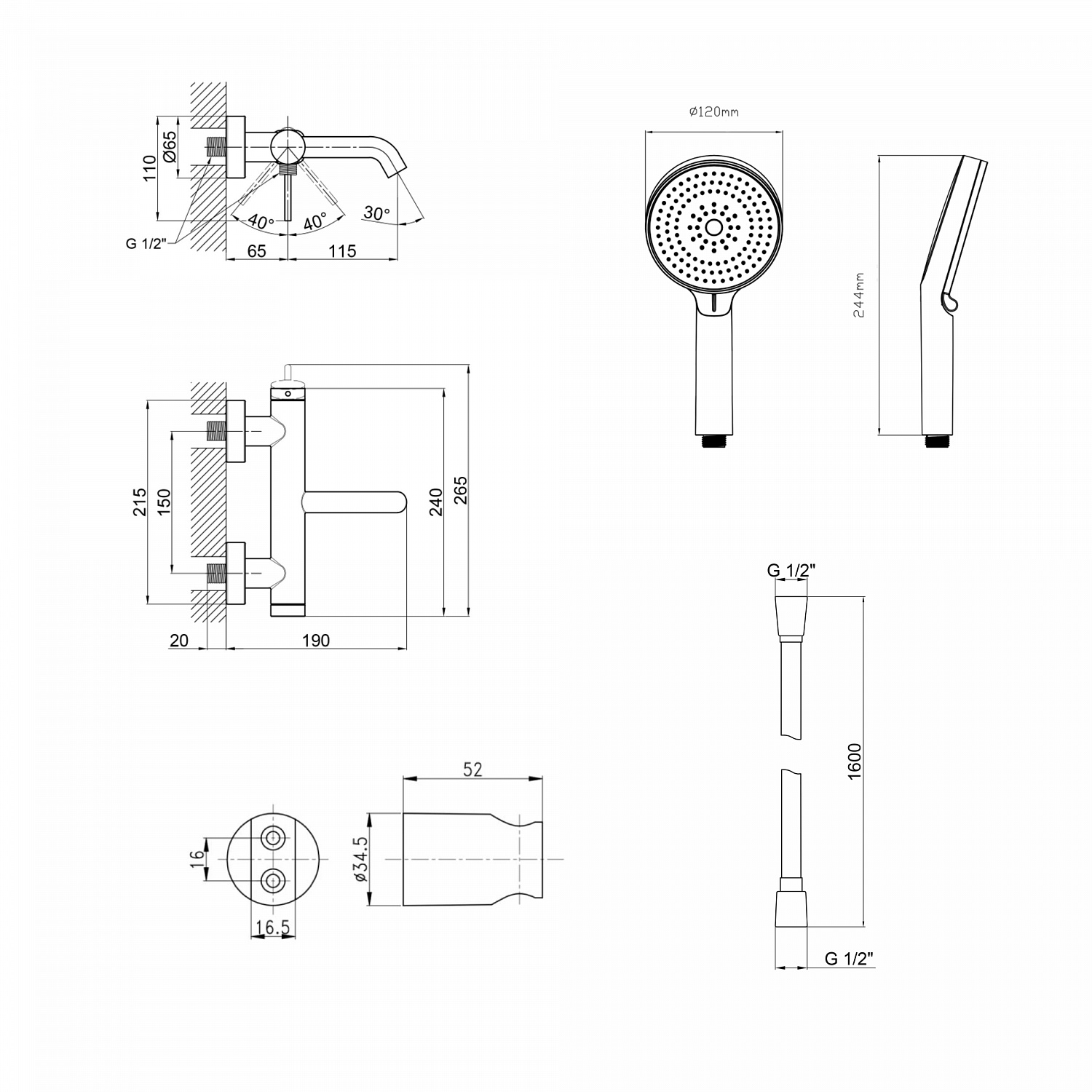 Комплект для ванної кімнати Qtap Robin Black Matt: Змішувач  QTROB3060102B + Тримач QT829910842854OB + Шланг QTHADPVCSQ160B +Лійка QTRUC125BLM45951