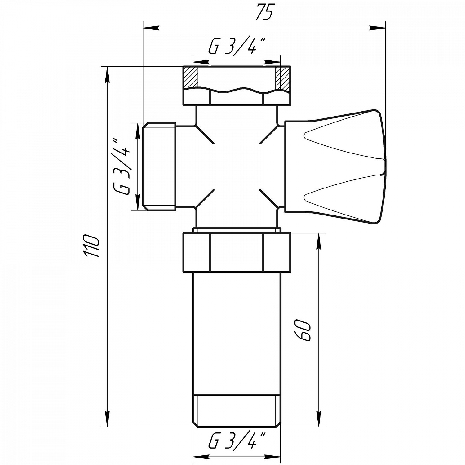 Кран вентильний для пральної машини Q PROFESSIONAL 3/4″x3/4″x3/4″ з подовжувачем NV-QP170 в інтернет-магазині Yago