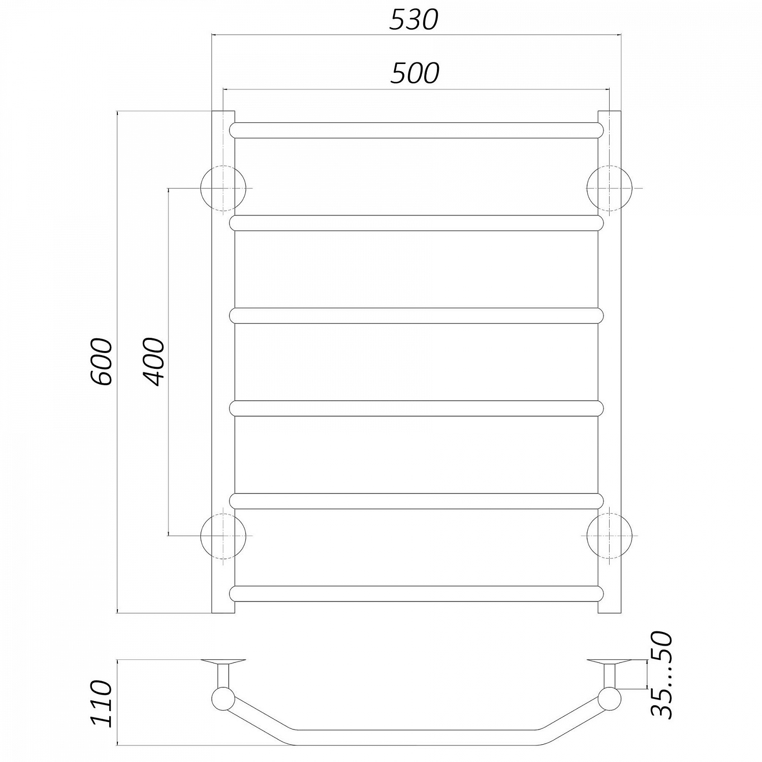 Рушникосушарка UNIO LT W 600-500-6 Драбинка Трапеція вода в інтернет-магазині Yago