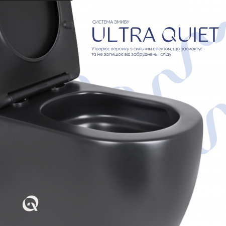 Унітаз підлоговий Qtap Robin Ultra Quiet безобідковий з сидінням Soft-close MATT BLACK QT13226083AMB