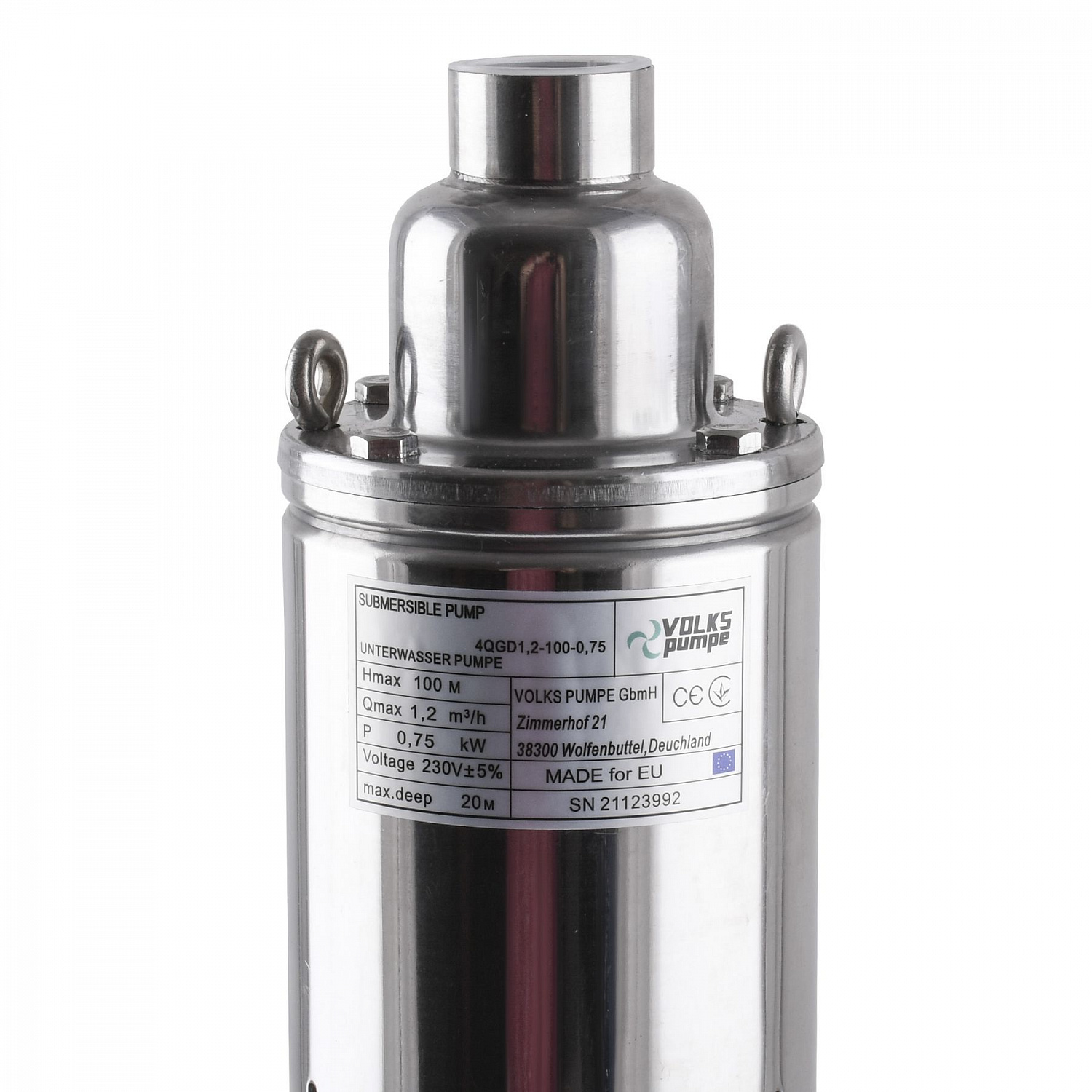 Насос свердловинний шнековий VOLKS pumpe  4QGD1,2-100-0,75кВт 4 дюйми +кабель 15м в інтернет-магазині Yago