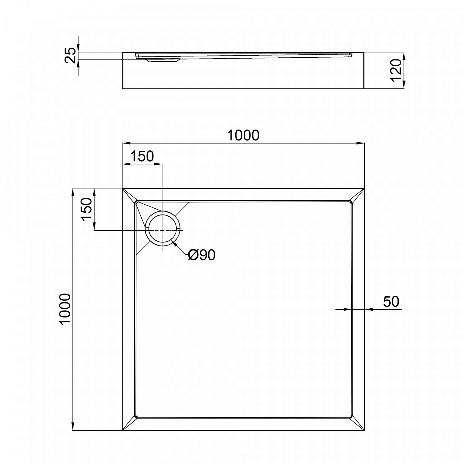 Душовий піддон Qtap Tern 301112 100x100x12 см + сифон