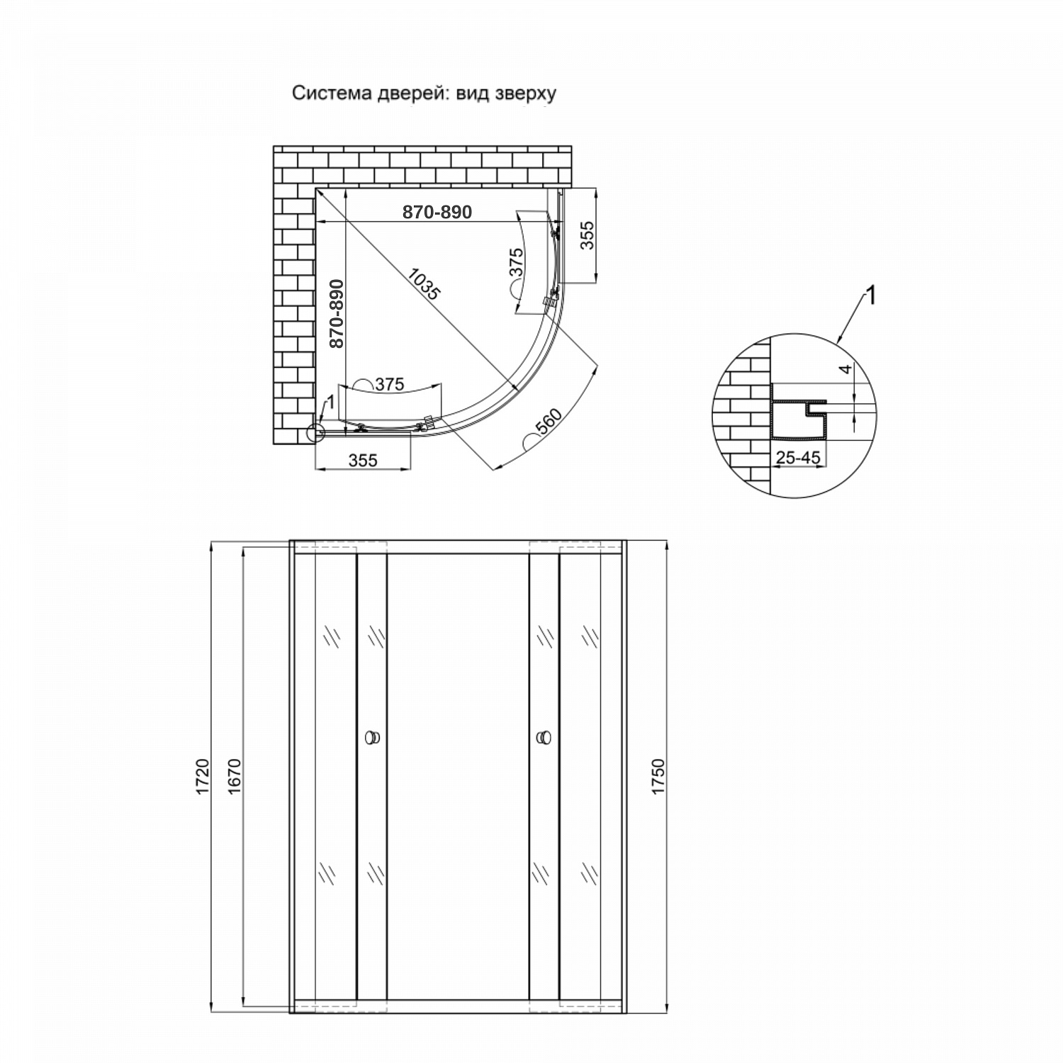 Душова кабіна Lidz Latwa SC90x90.SAT.MID.GR, скло тоноване 4 мм без піддона