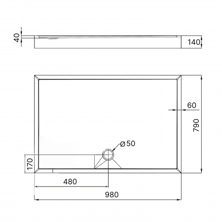 Душовий піддон KAPIELKA ST100x80х14 низький, прямокутний, діаметр зливу 52 мм Lidz
