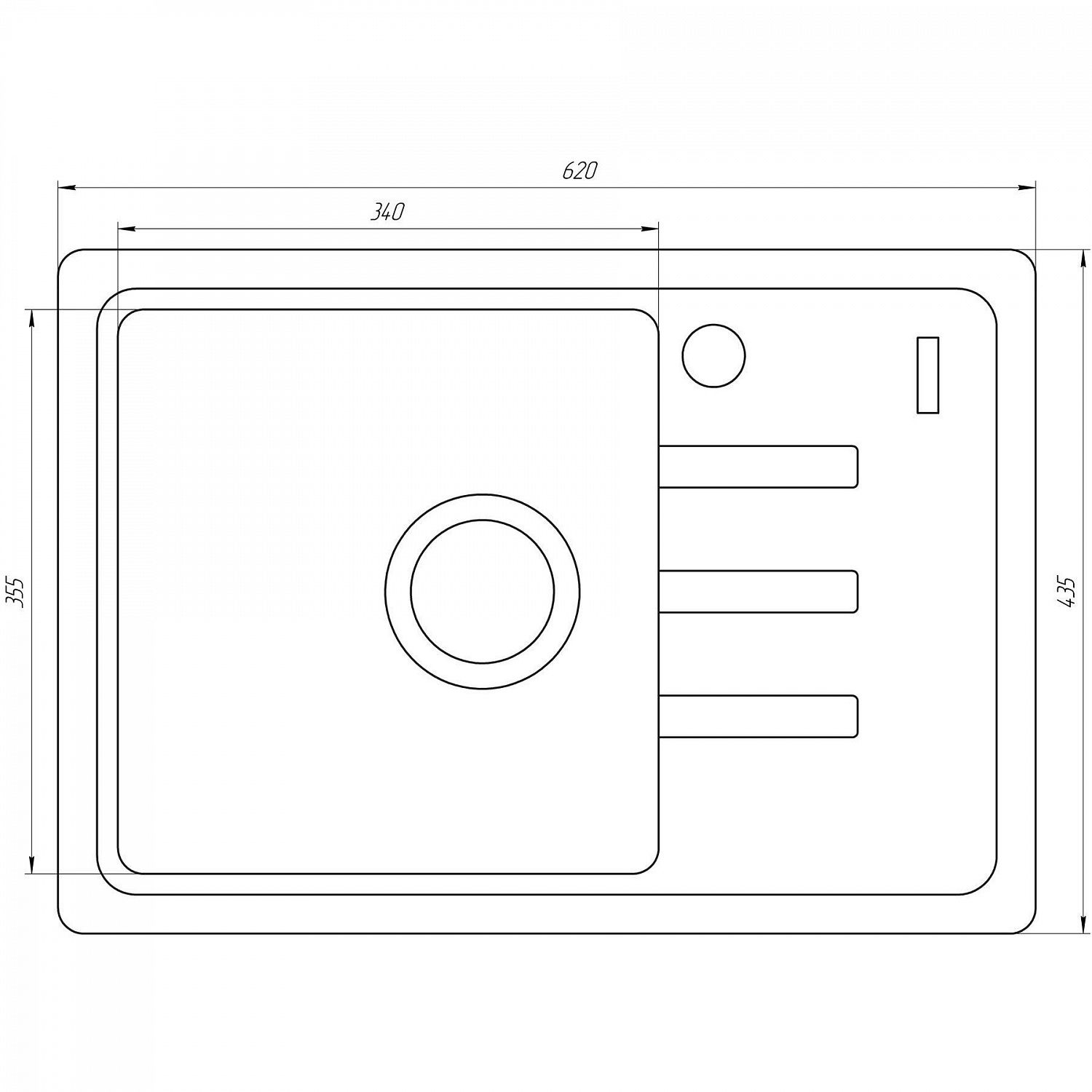 Гранітна мийка Globus Lux MONO слонова кiстка 620х435