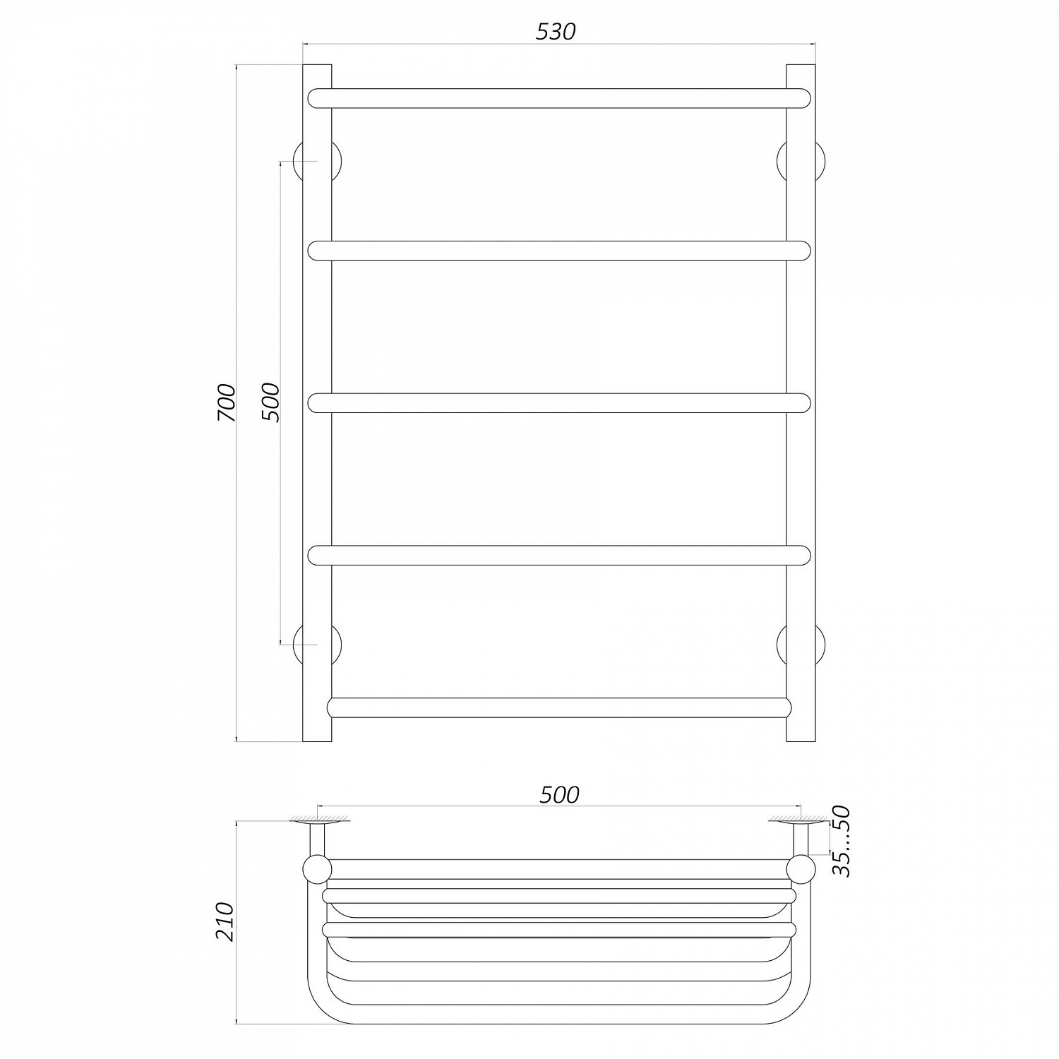 Рушникосушарка UNIO KSp EL 700-500-5 Каскад Скоба з полицею електро в інтернет-магазині Yago