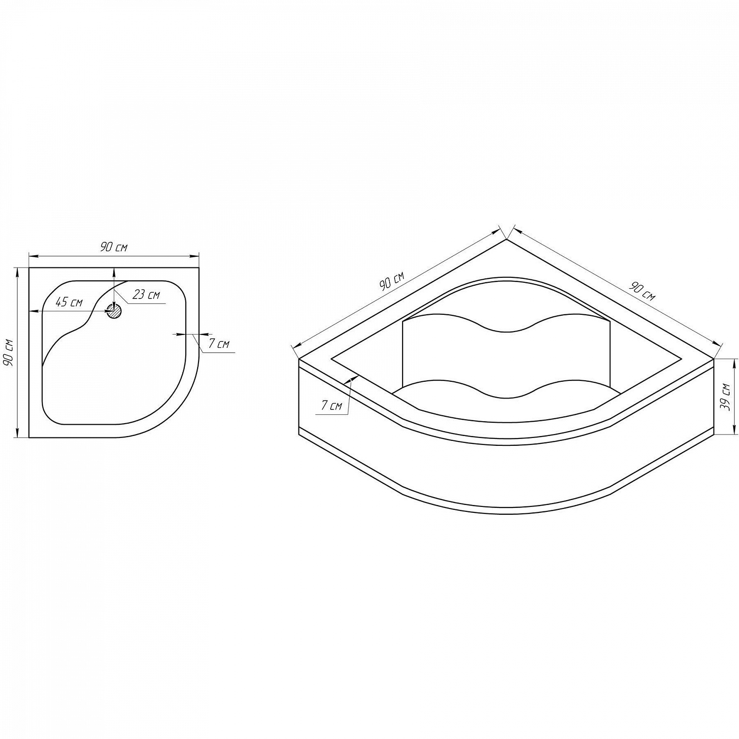 Душовий піддон півкруглий BRAVO GORA RH90 (1уп.)