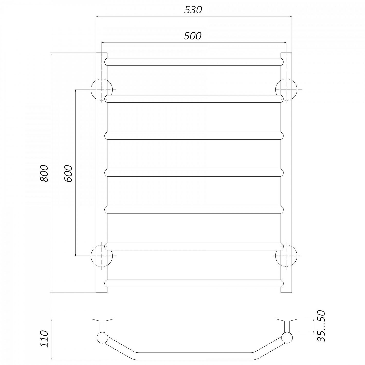Рушникосушарка UNIO LT W 800-500-7 Драбинка Трапеція вода в інтернет-магазині Yago