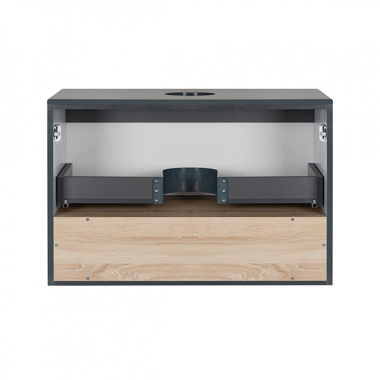 Тумба підвісна Qtap Robin 800х476х470 Graphite/Whitish oak зі стільницею QT1379TPН8002GWO