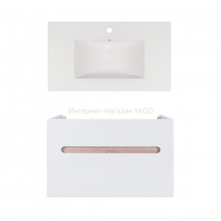 Комплект Qtap тумба підвісна Virgo 800х580х437 мм White/Whitish oak + раковина урізна Albatross New QT71V44083