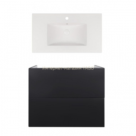 Комплект: тумба Tern підлогова 2 ящики висувних Push-to-Open, 800х580х437 мм Matt Black + раковина Albatross New Qtap