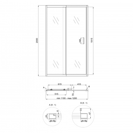 Душові двері в нішу Qtap Taurus CRM201-11.C6 110-120x200 см, скло Clear 6 мм, покриття CalcLess