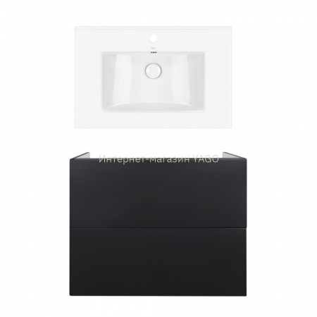 Комплект: тумба Tern підлогова 2 ящики висувних Push-to-Open, 700х725х437 мм Matt Black + раковина Albatross Qtap
