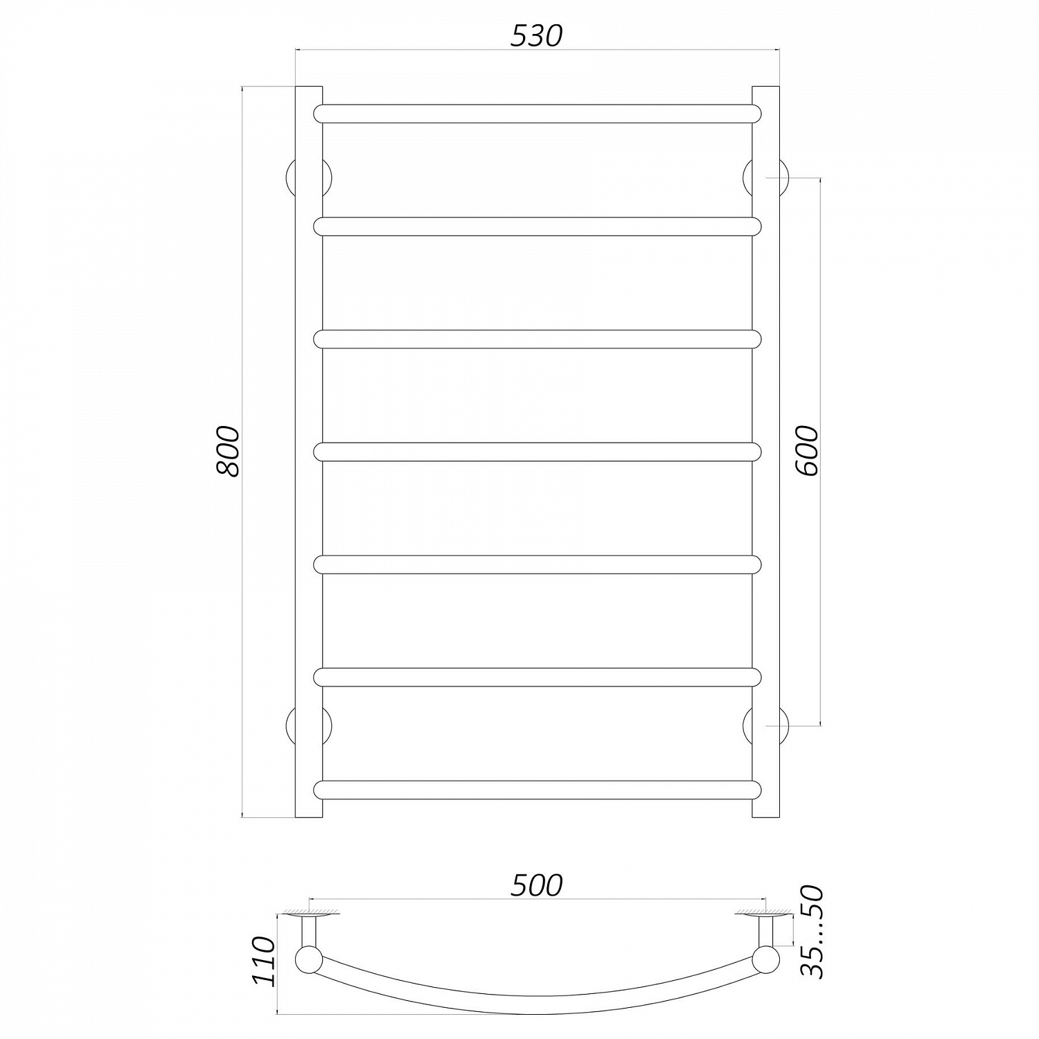 Рушникосушарка UNIO LD W 800-500-7 Драбинка Дуга вода в інтернет-магазині Yago