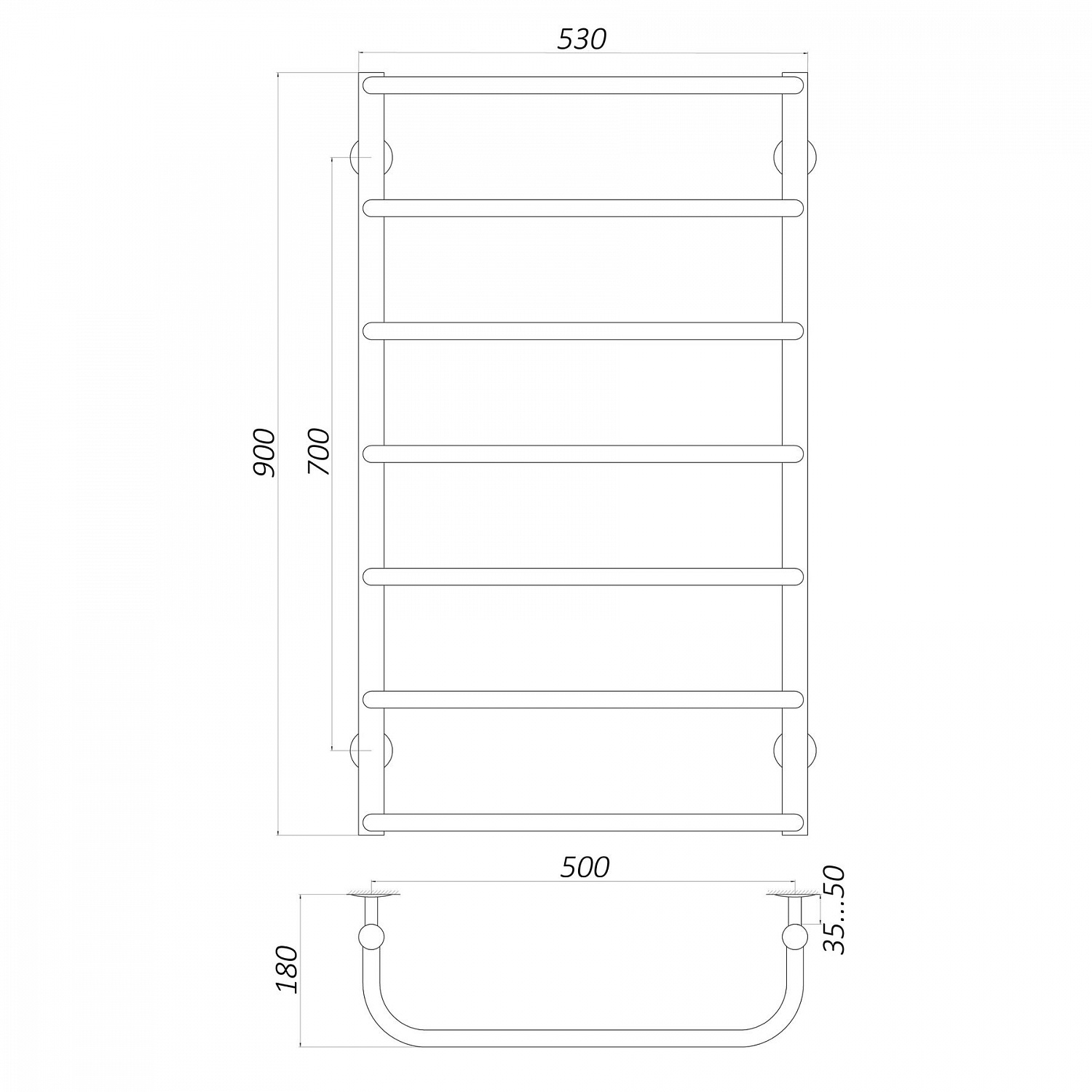 Рушникосушарка UNIO LS W 900-500-7 Драбинка Скоба вода в інтернет-магазині Yago