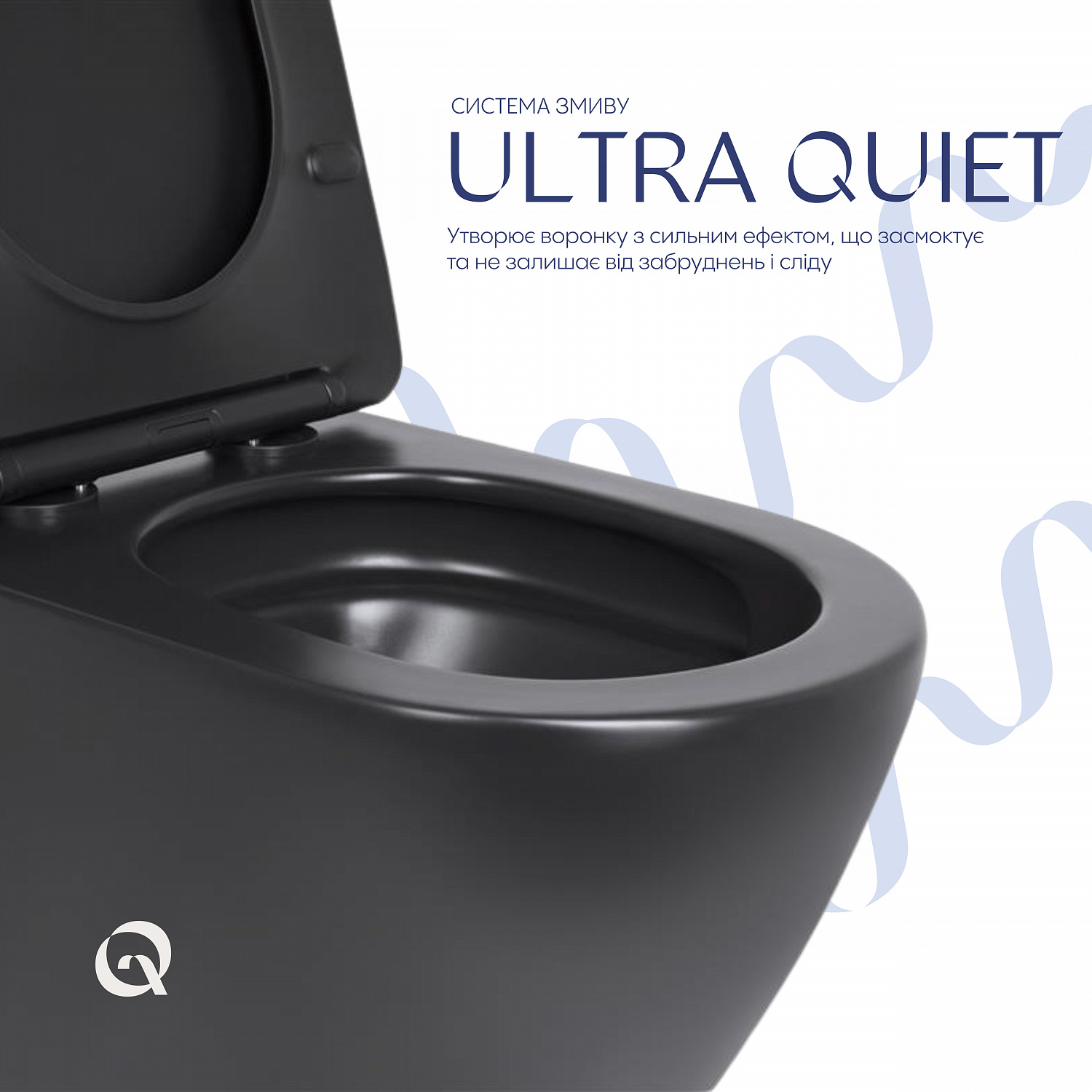 Унітаз підвісний Qtap Robin New Ultra Quiet безобідковий з сидінням Soft-close MATT BLACK QT13332381АSMB