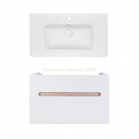 Комплект Qtap тумба підвісна Virgo 800х580х437 мм White/Whitish oak + раковина урізна Albatross 9H QT71V44081