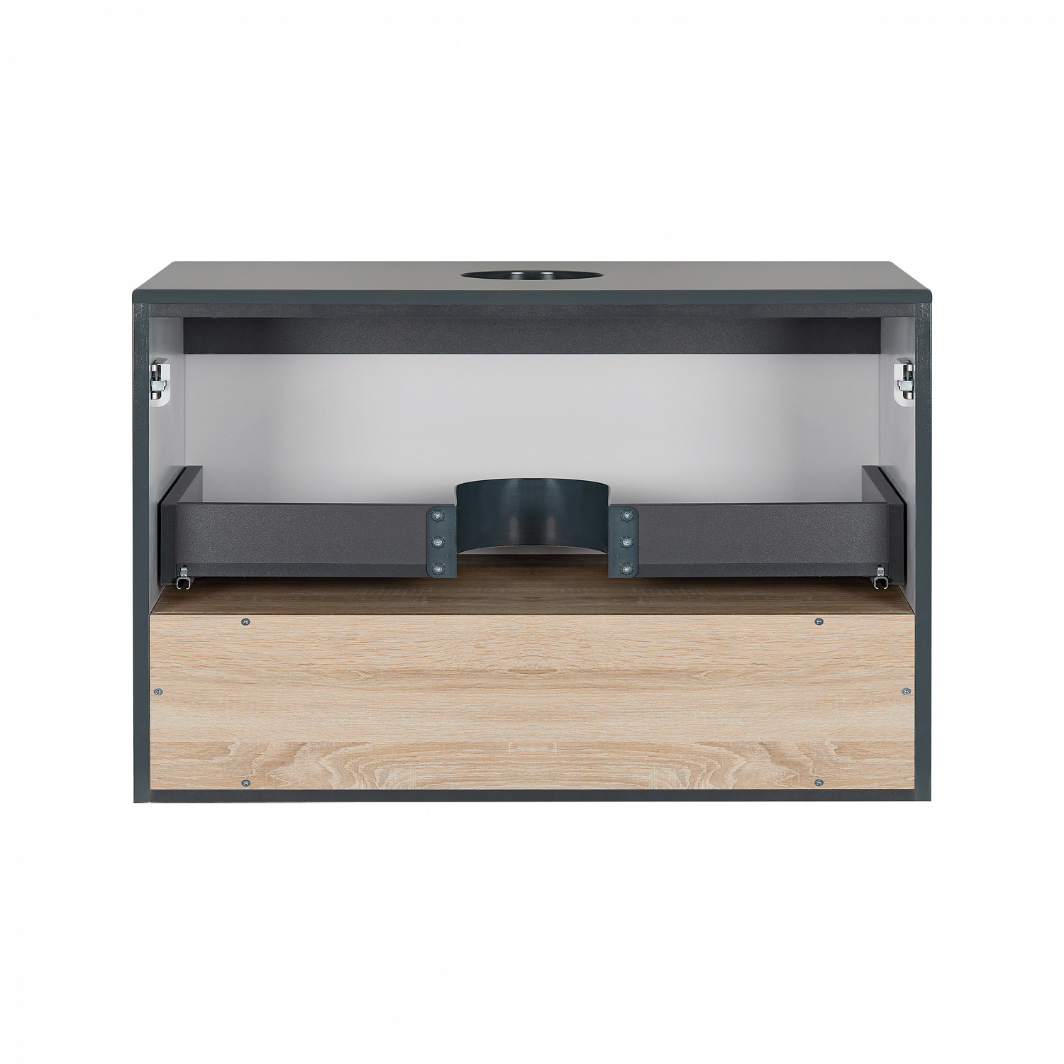 Тумба підвісна Qtap Robin 700х476х437 Graphite/Whitish oak зі стільницею QT1379TPН7002GWO