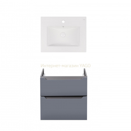 Комплект Qtap тумба підвісна Scorpio 600х585х460 мм Graphite + раковина урізна Albatross New QT71SC43981