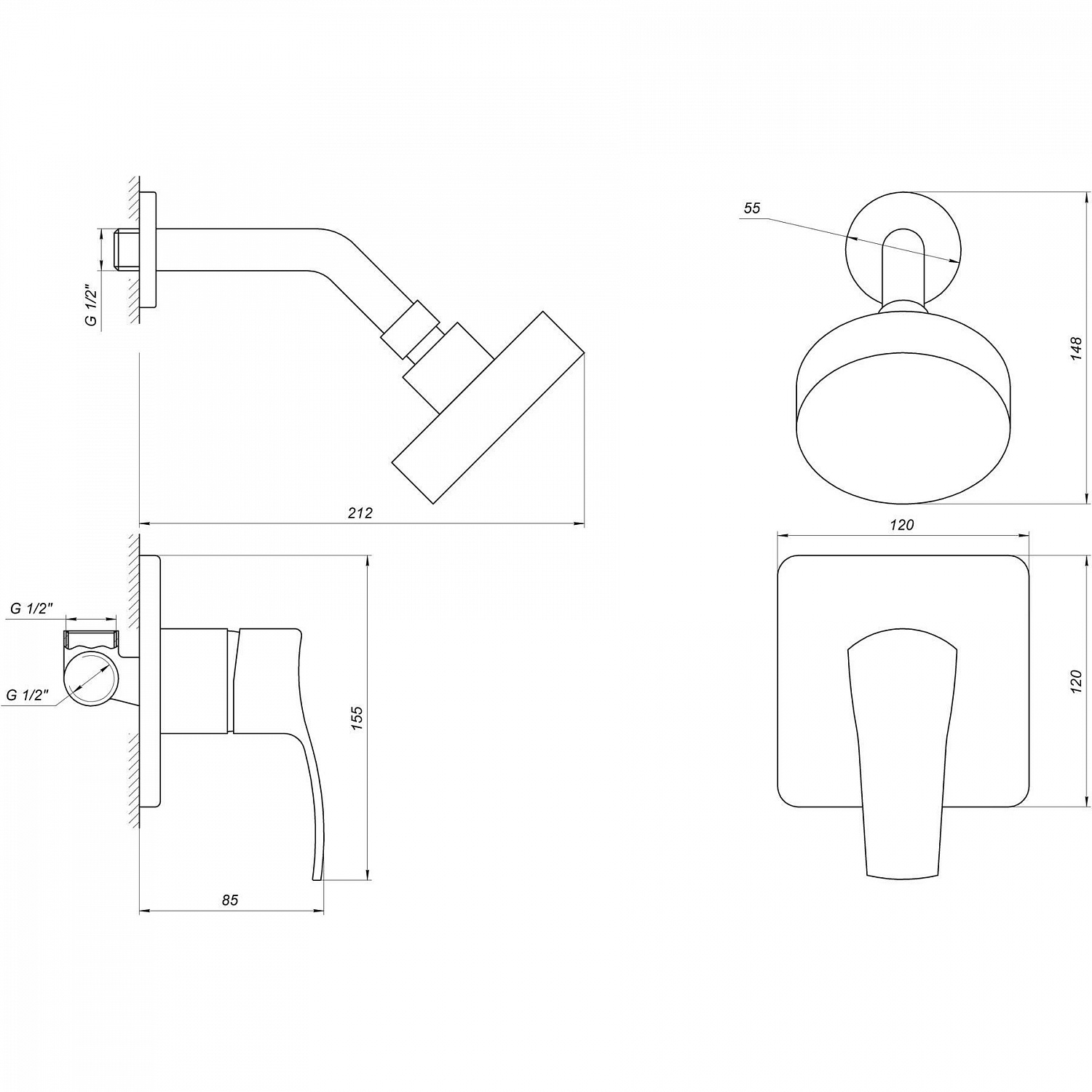 Змішувач для душу Globus Lux QUEENSLAND GLQU-0105S-KIT