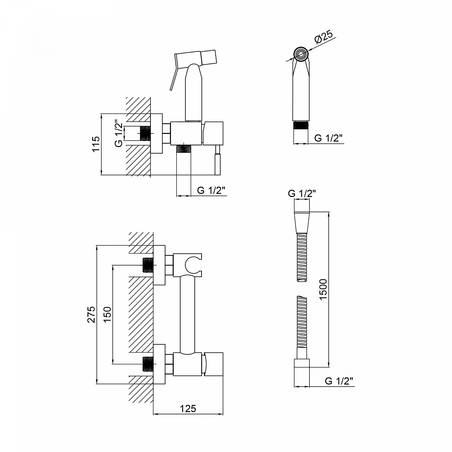 Набір для гігієнічного душу зі змішувачем Lidz Aria 110 округлий LDARI110BLA43394 Black