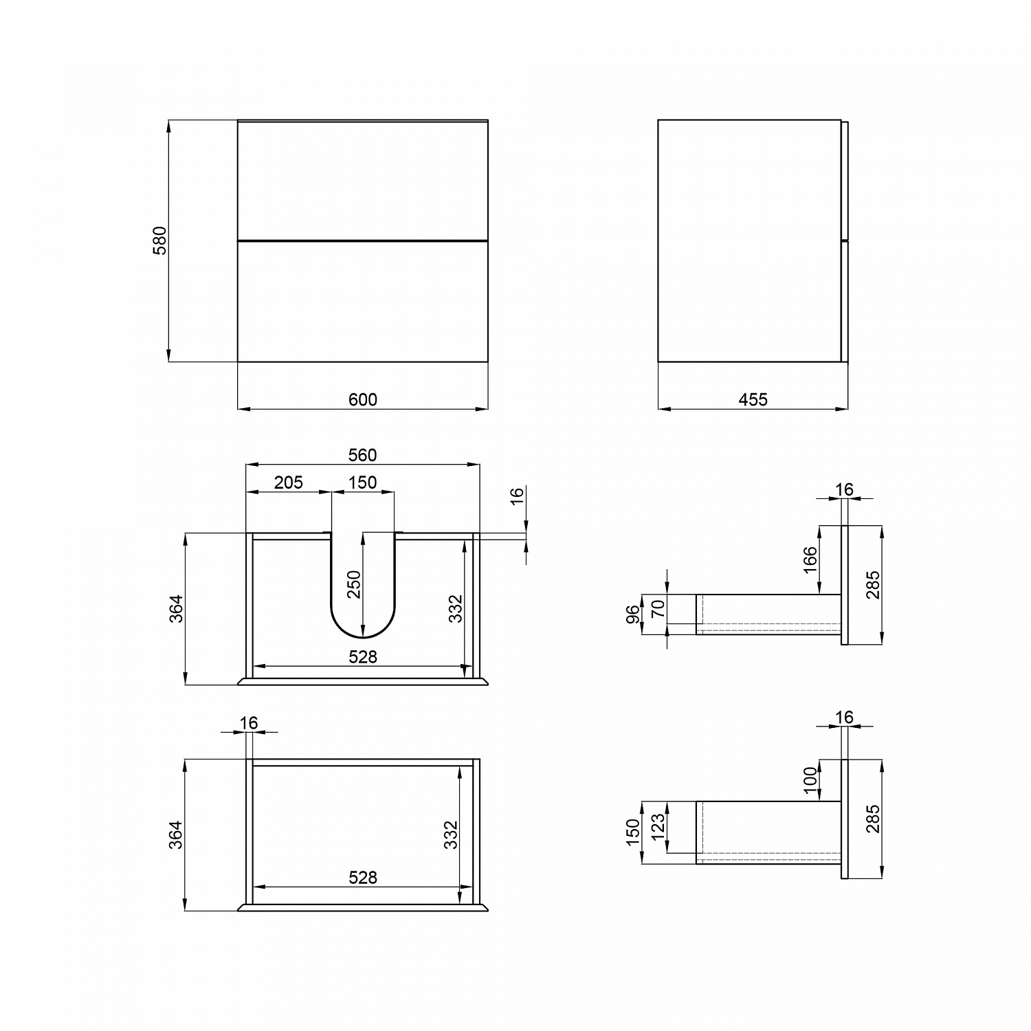 Тумба підвісна Qtap Tern 600х580х437 Matt black QT1774TPL602MB