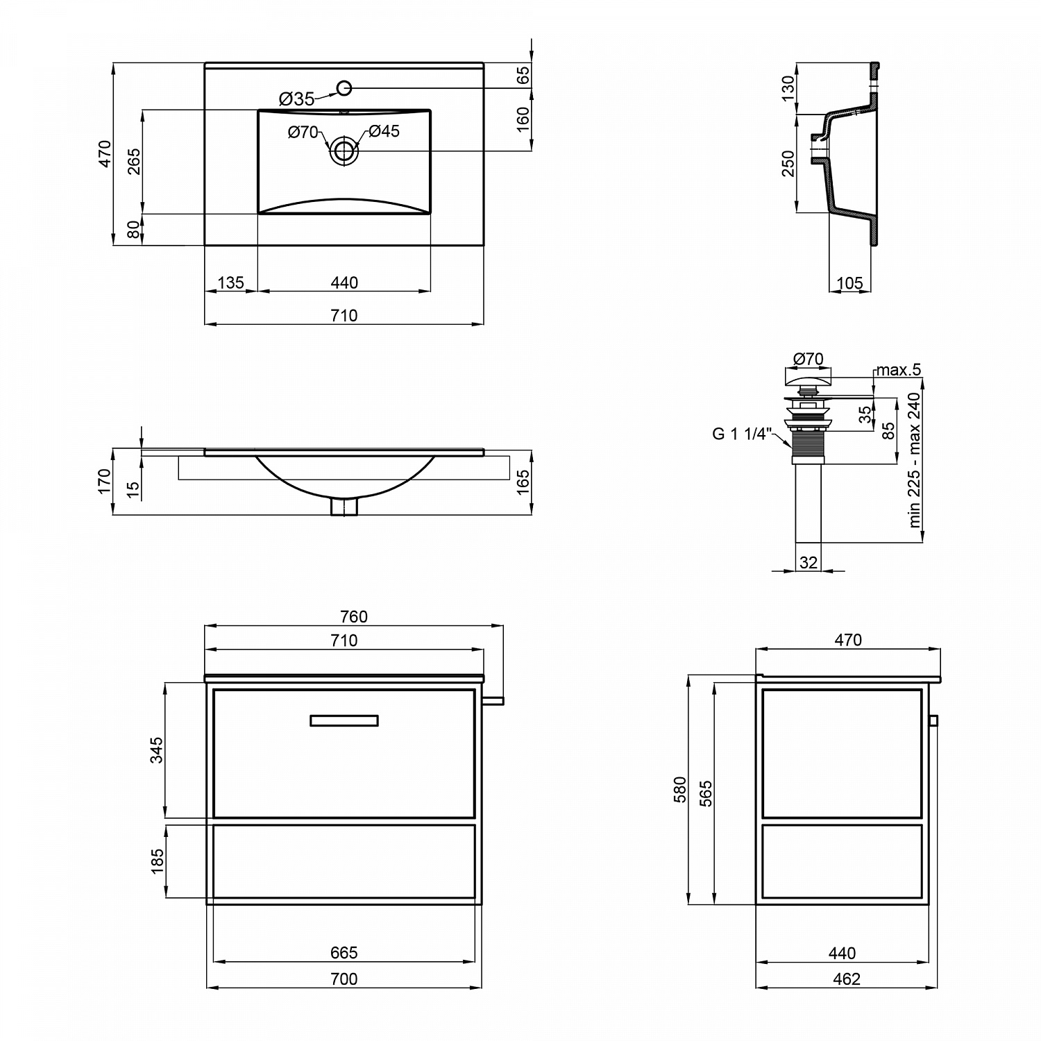 Комплект Qtap Taurus 700х580х437 Whitish oak тумба підвісна + раковина урізна QT2472TPT703WO