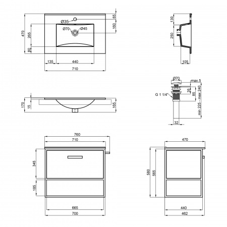 Комплект Qtap Taurus 700х580х437 Whitish oak тумба підвісна + раковина урізна QT2472TPT703WO