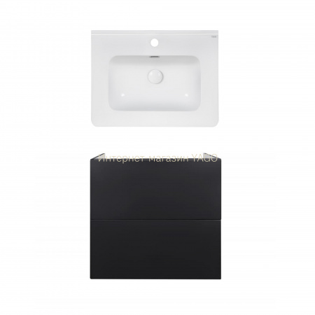Комплект Qtap тумба підвісна Tern 600х580х437 мм Matt Black + раковина урізна Albatross E QT71TE44118