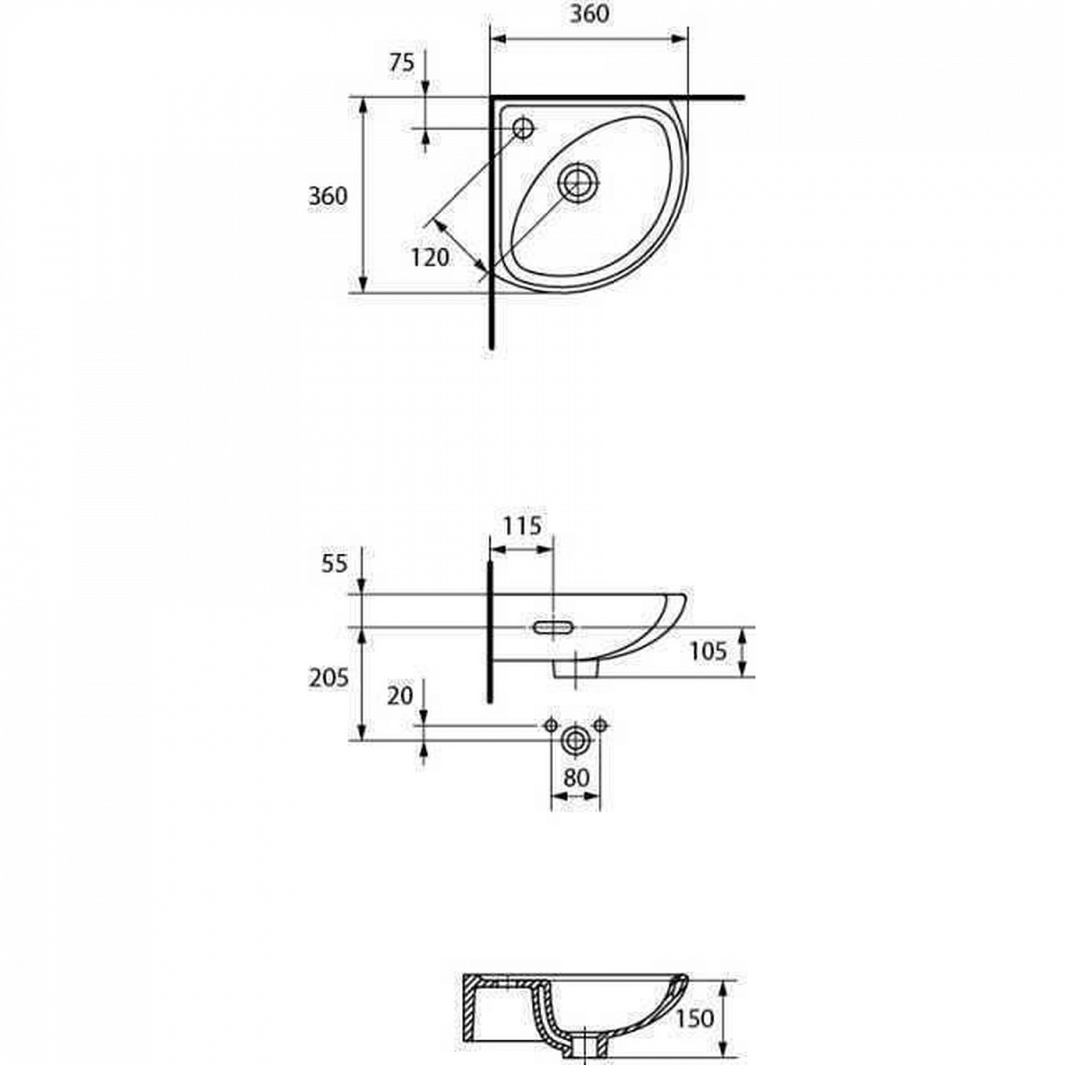 Умивальник кутовий Cersanit SIGMA 35